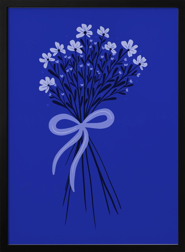 Blumenstrauß mit Schleife - monochrom blau | Poster