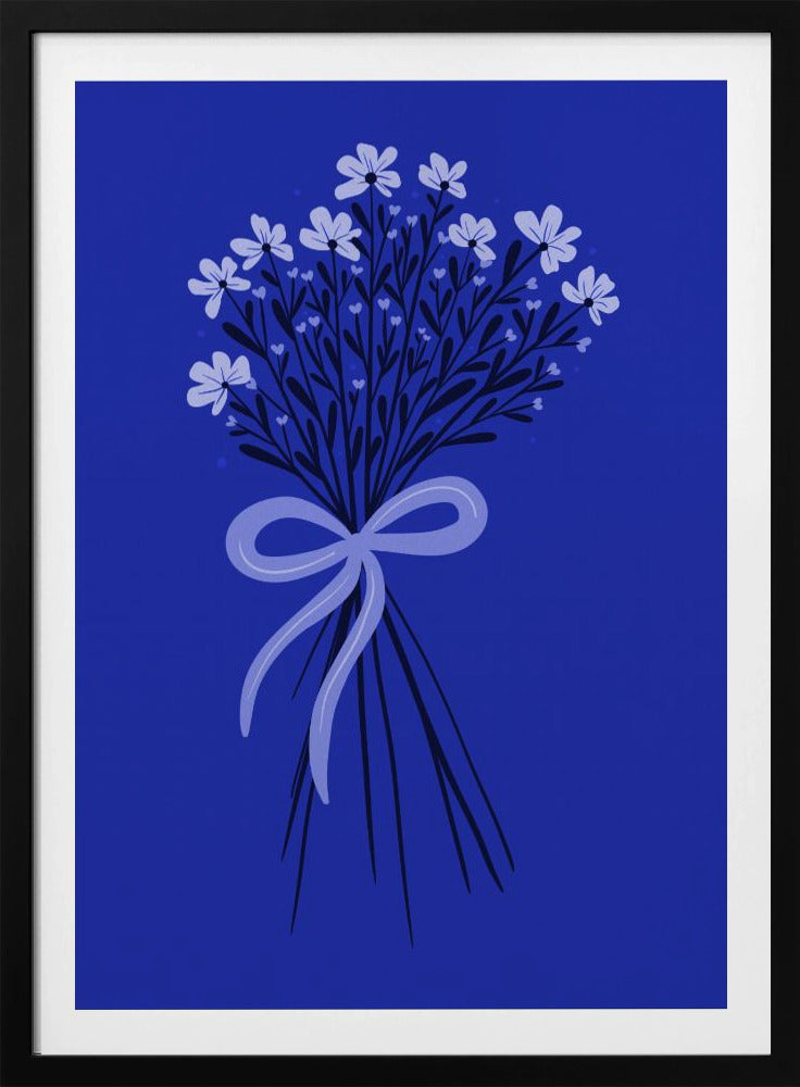 Blumenstrauß mit Schleife - monochrom blau | Poster