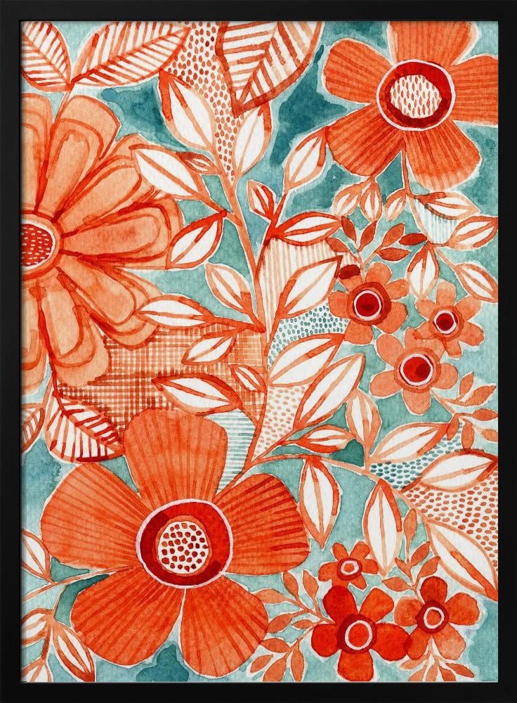 Rote Gänseblümchen mit Aqua | Poster