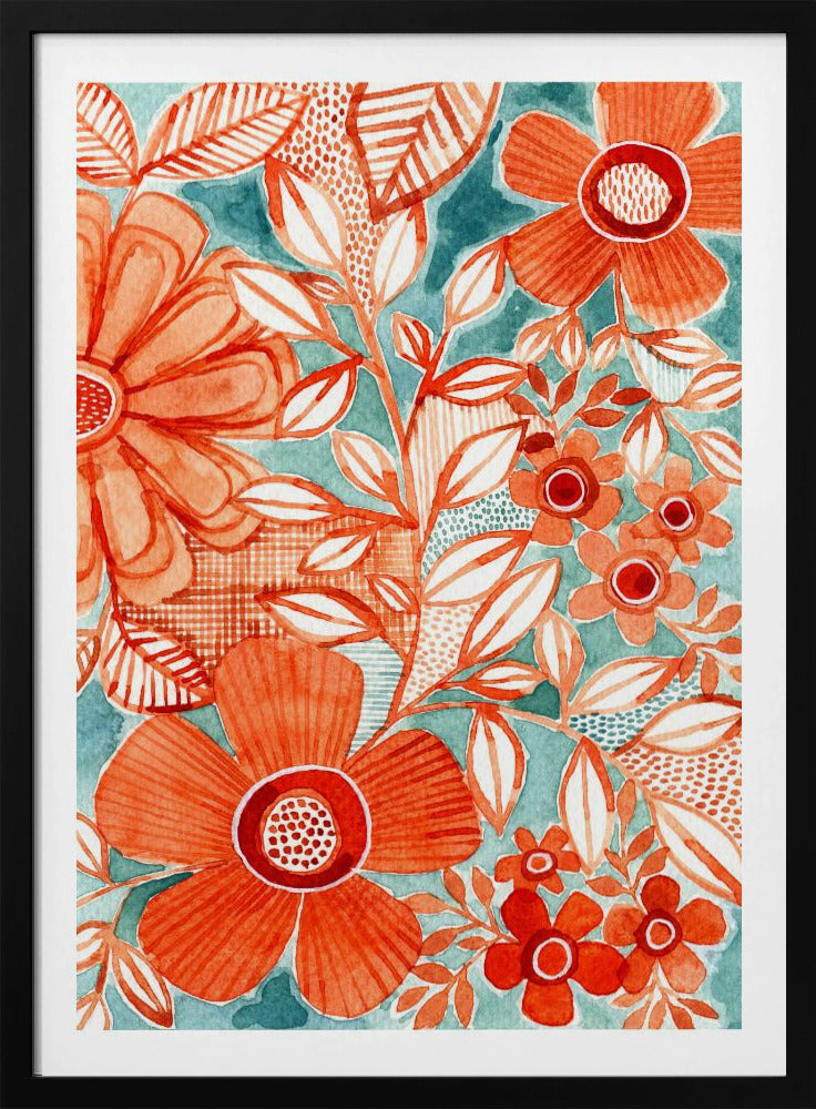 Rote Gänseblümchen mit Aqua | Poster