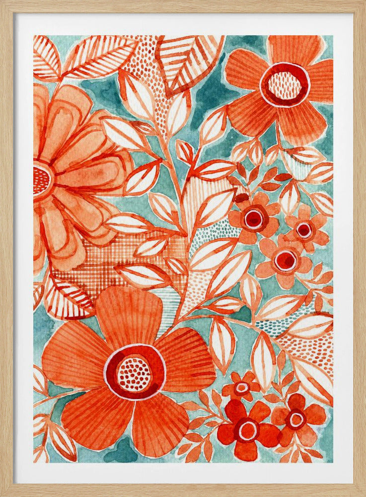 Rote Gänseblümchen mit Aqua | Poster