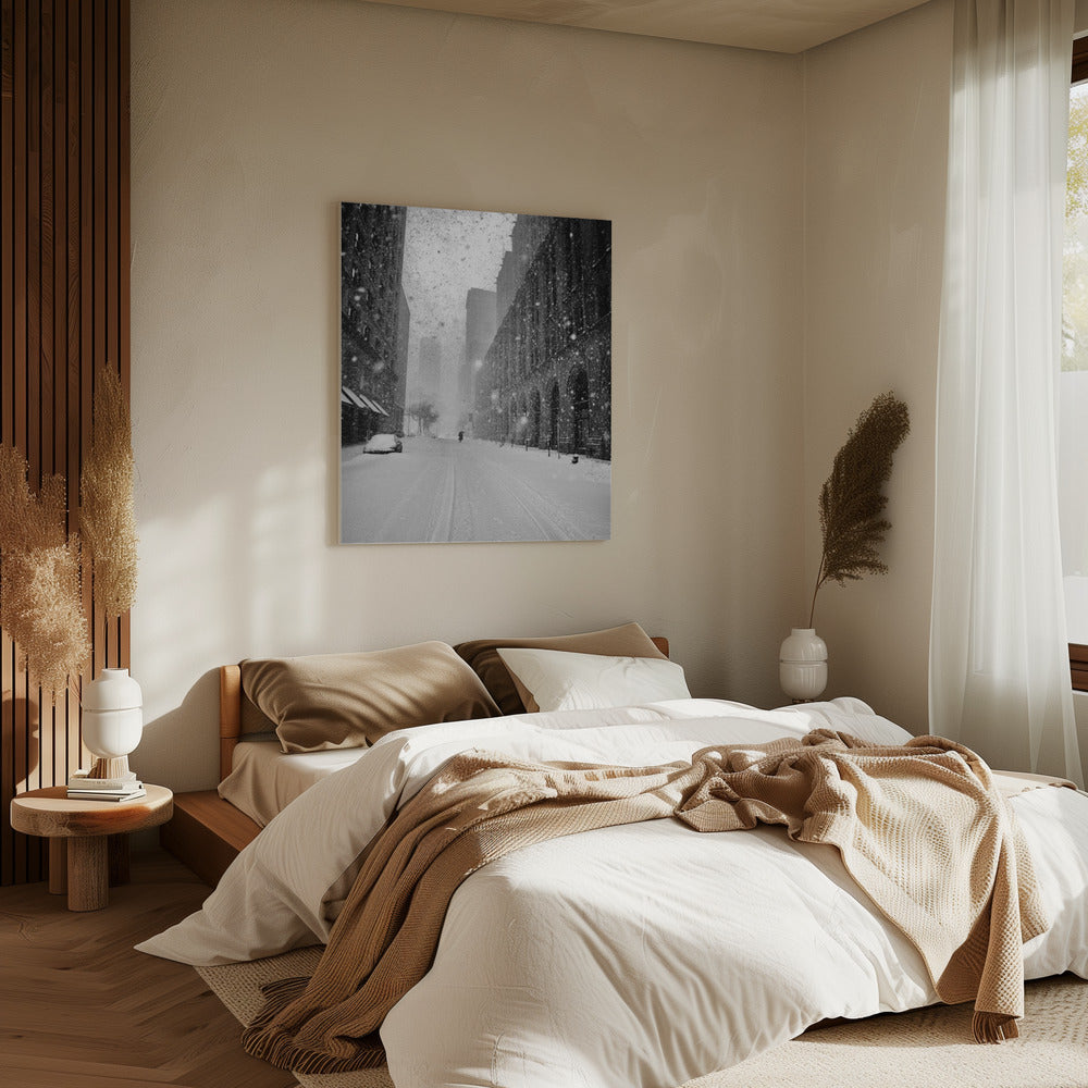 New York Walker im Schneesturm | Leinwand