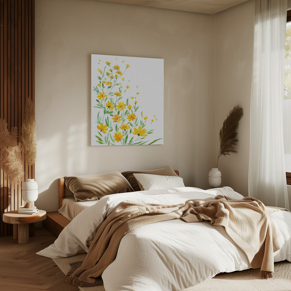 Gelbe Aquarell-Wildblumen | Leinwand