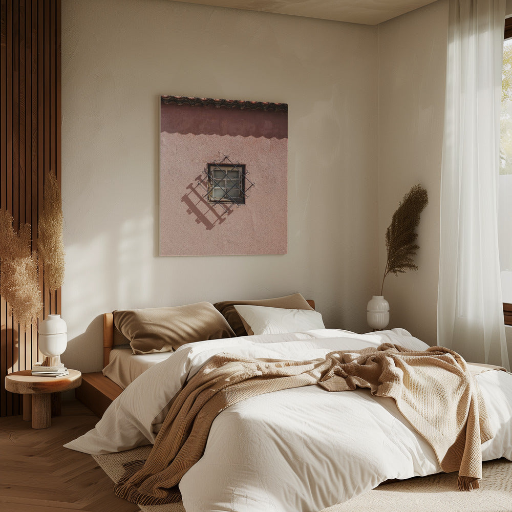 Rustikale rosa Wand mit Vintage-Fenster | Leinwand