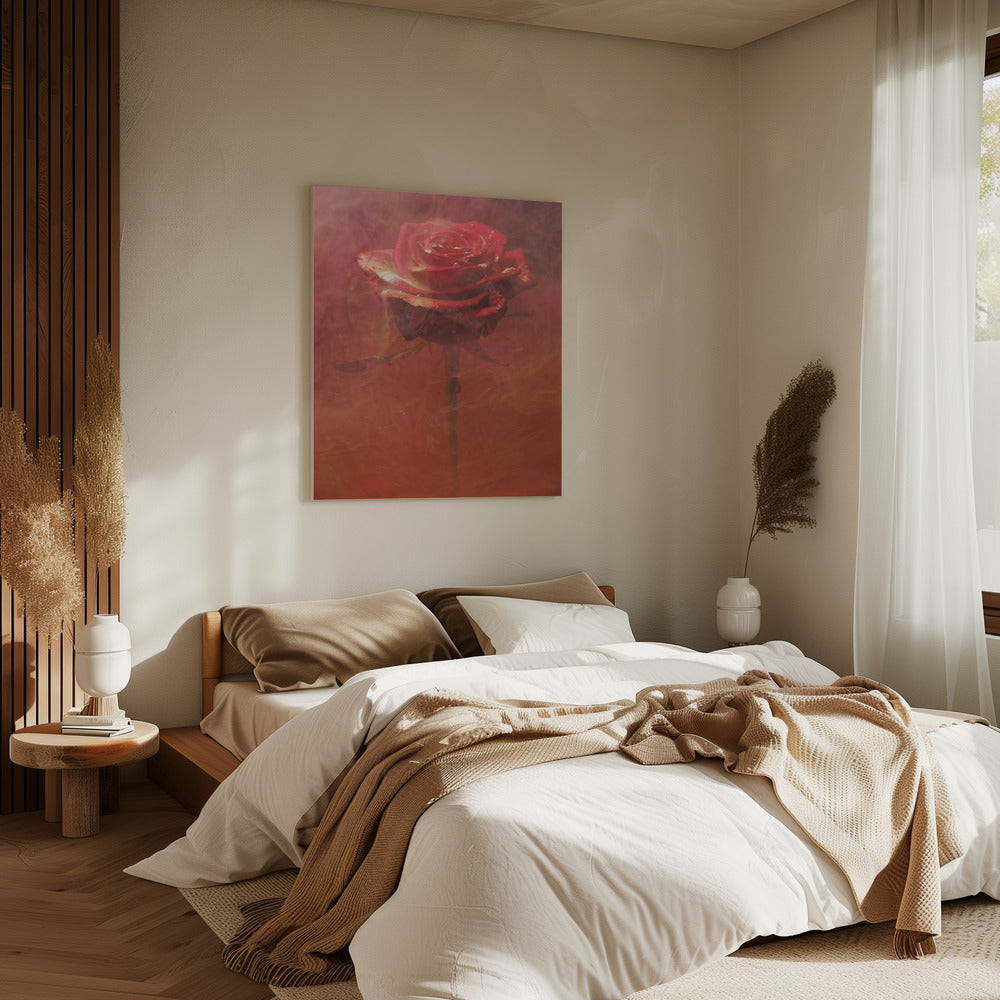 rote Rose und Tinte im Wasser | Leinwand