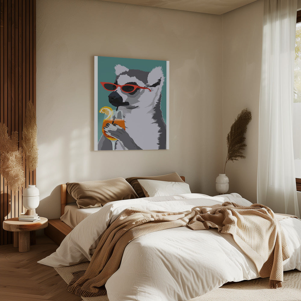 Jugdy Lemur mit Getränk | Leinwand