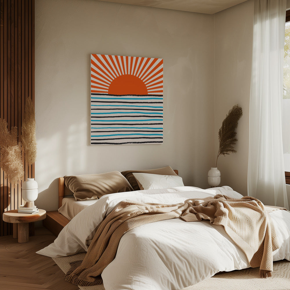 Rote Sonne und Meer | Leinwand