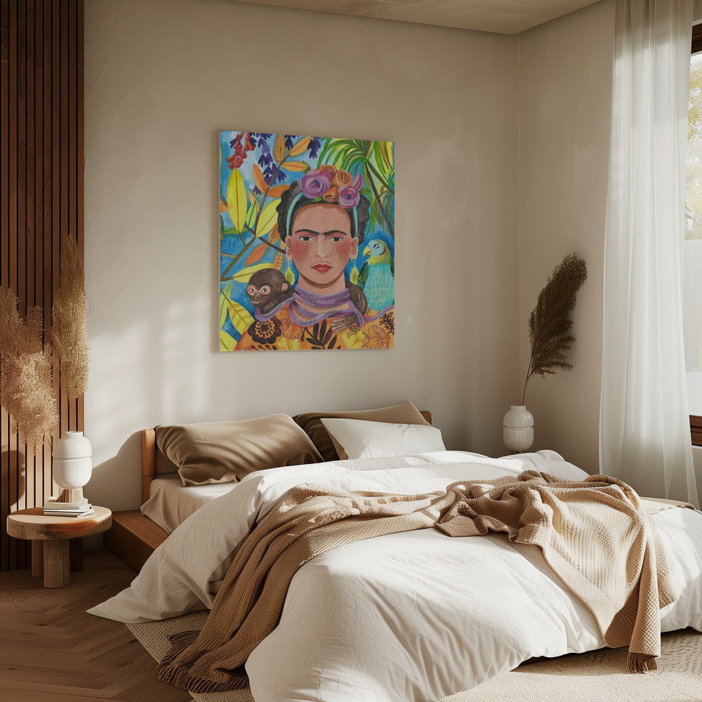 Frida und ihre Papageien | Leinwand