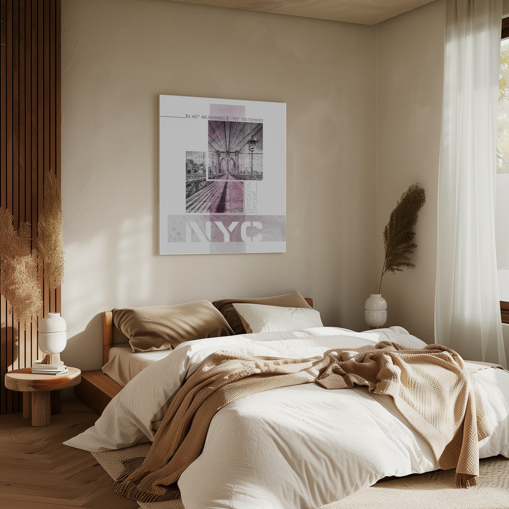 Posterkunst NYC Brooklyn Bridge | rosa Marmor | Leinwand