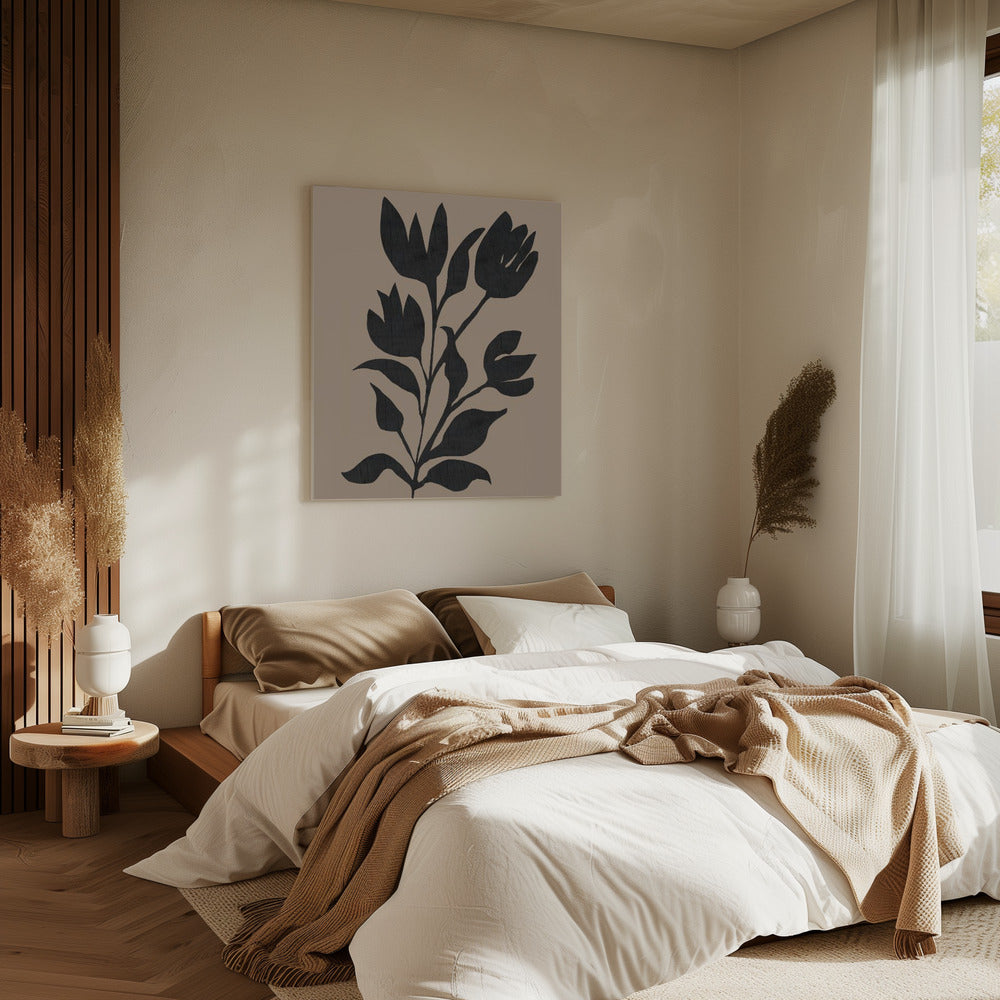 Schwarze Tulpen Moderne Botanische Silhouette | Leinwand