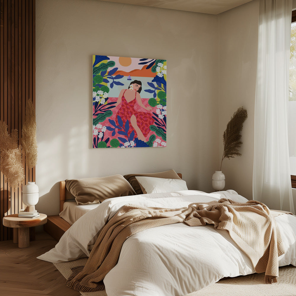 Florales Sonnenuntergangsmädchen | Leinwand