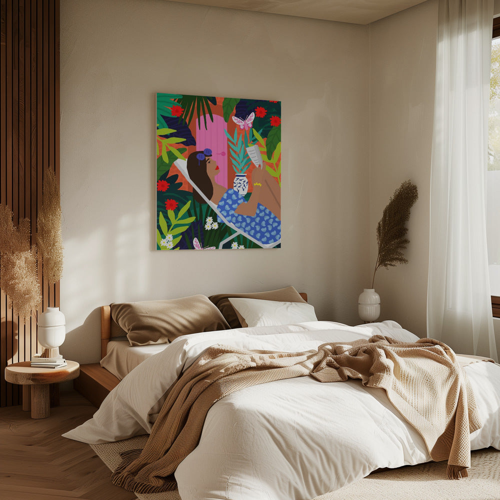 Blumenmädchen beim Sonnenbaden | Leinwand