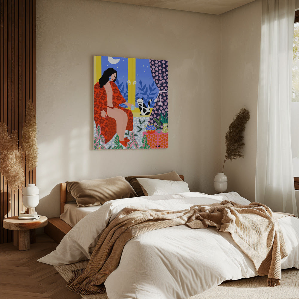 Abendtee mit Katze | Leinwand