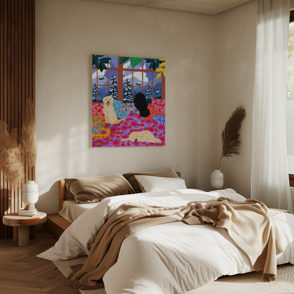 Im Bett mit Blick auf die Aussicht | Leinwand