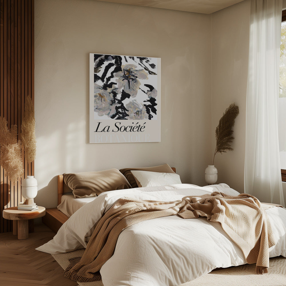 La Société Botanique Schwarze und weiße und cremefarbene Blumen 2 | Leinwand
