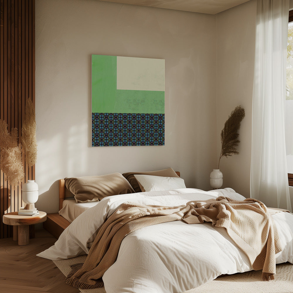 Pastellgrüne Collage mit Nyonya-Muster | Leinwand