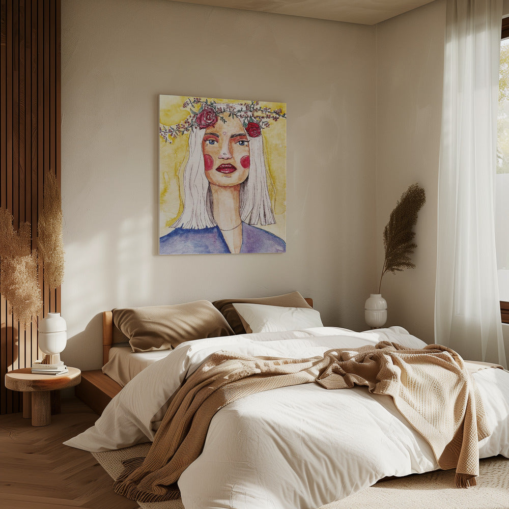 Lady with flower wreath | Canvas