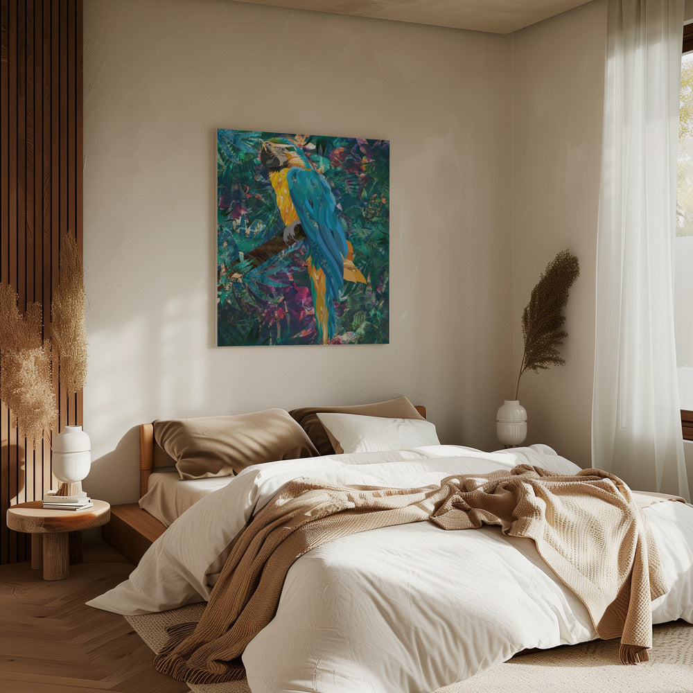 Tropischer Blumendschungel - Ara | Leinwand