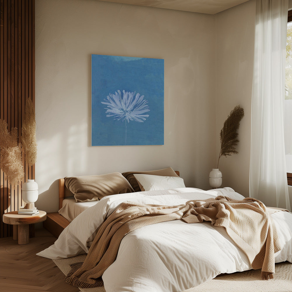 Weiße Blume auf blauem Hintergrund | Leinwand