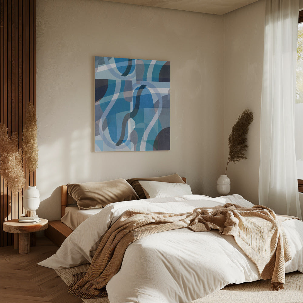 Abstrakte blaue und neutrale Swervy Shapes 2 | Leinwand