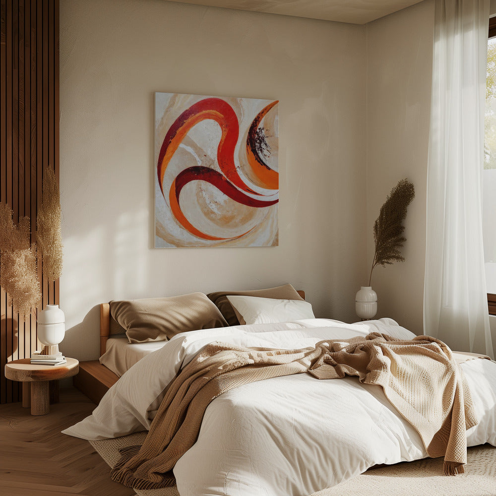 Rote und orange Wirbel auf neutralem Hintergrund | Leinwand