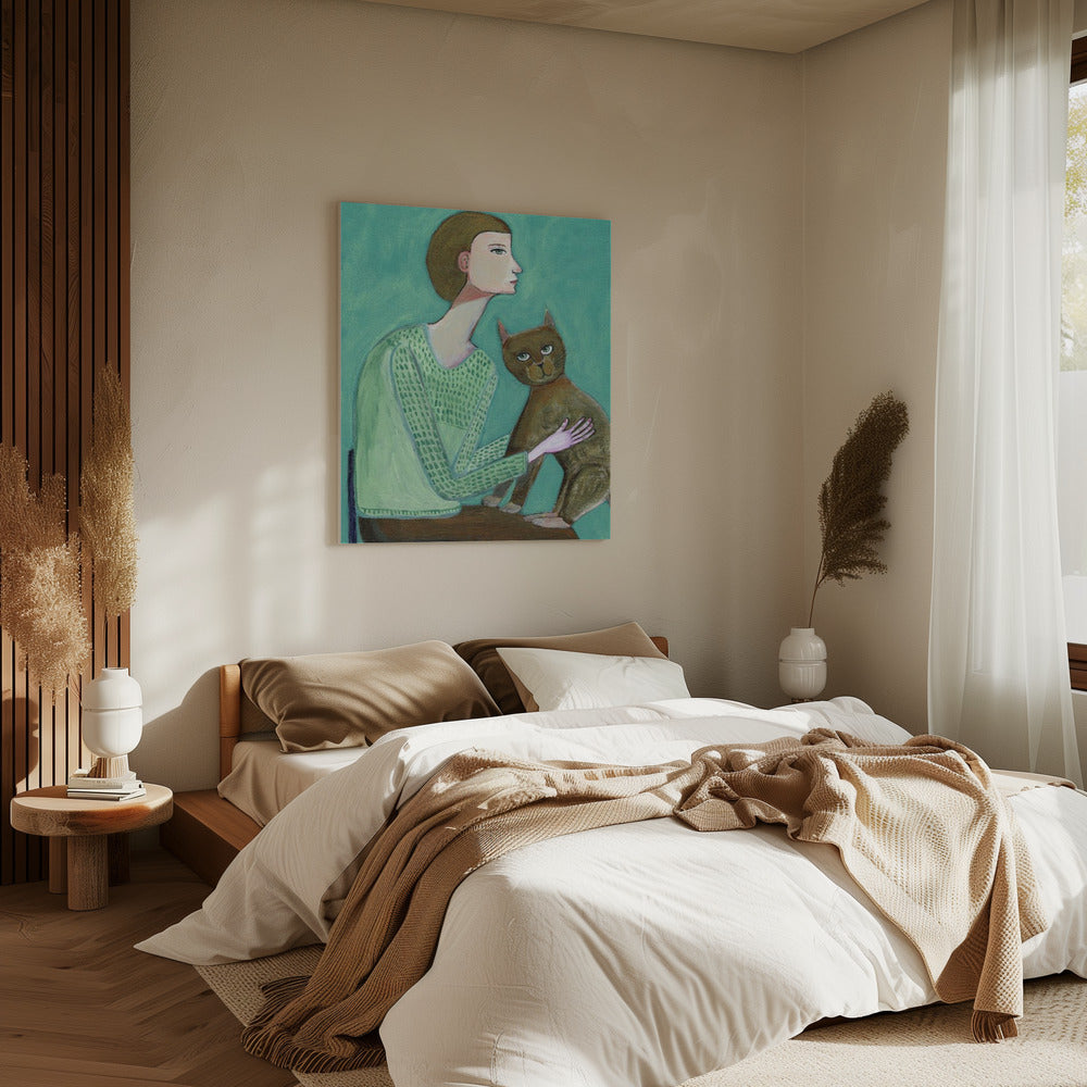 Frau mit Katze | Leinwand