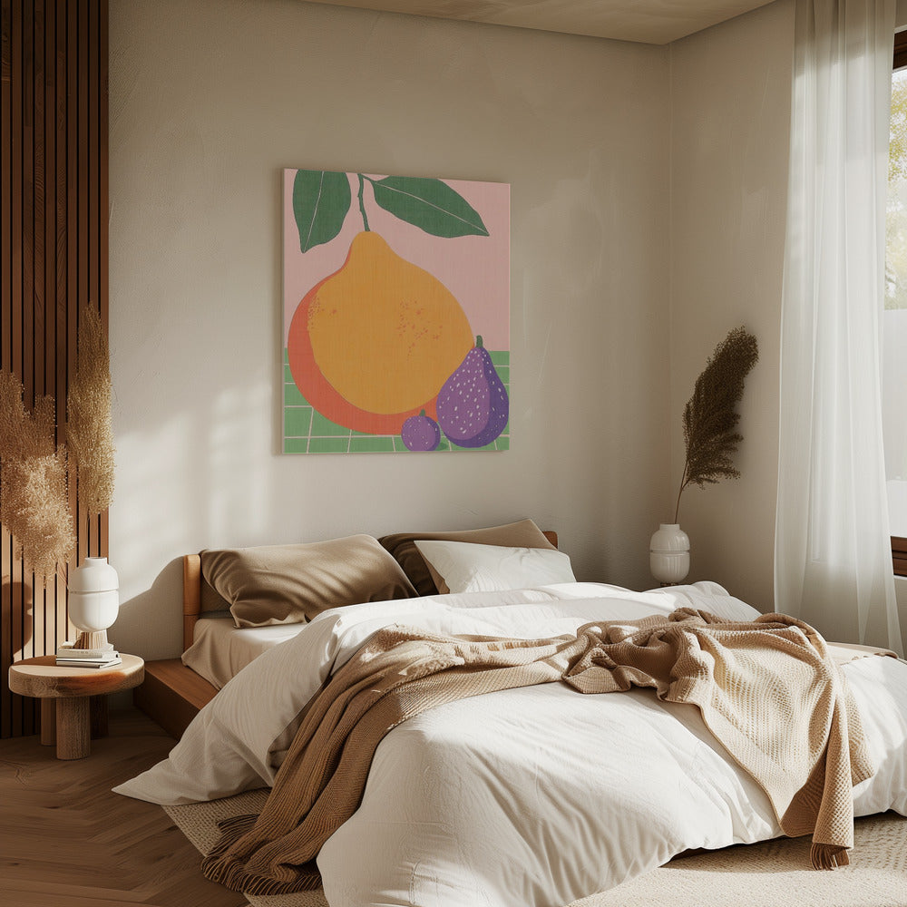 Obstillustration Birne und Feigen | Leinwand