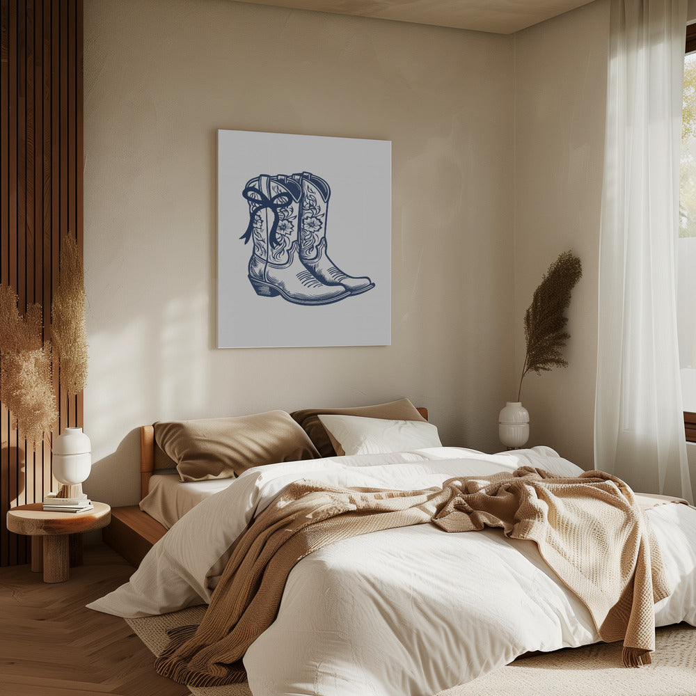 Marineblaue Cowgirlstiefel mit Schleife | Canvas