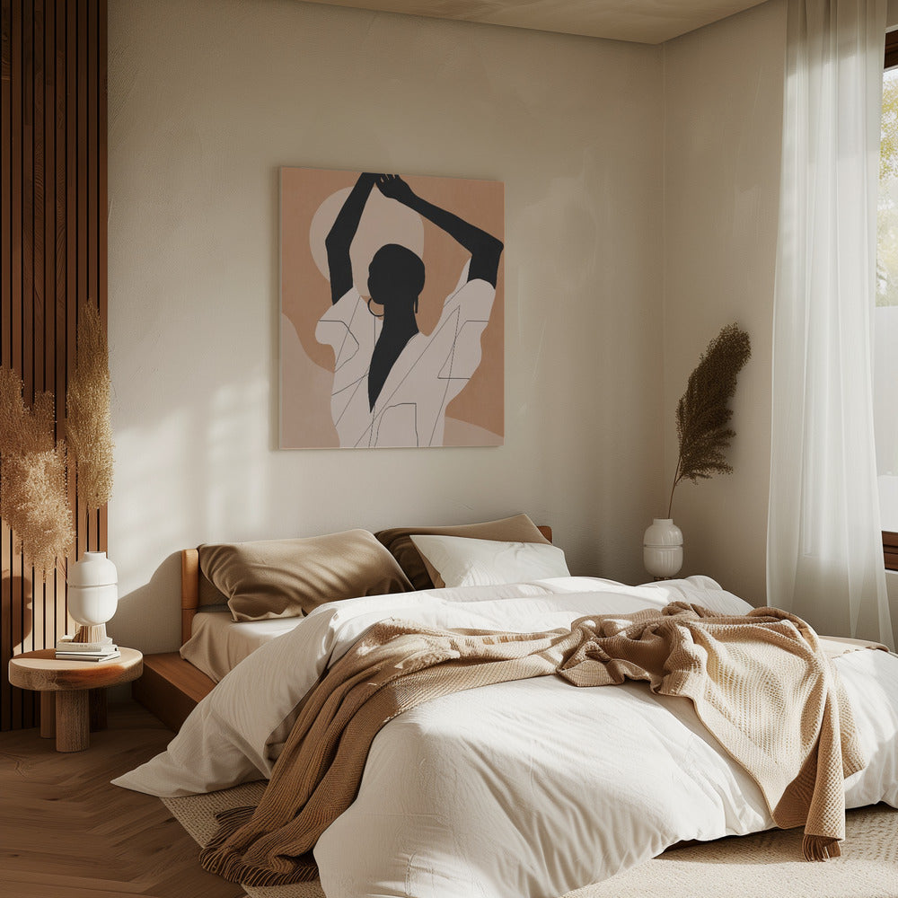 Minimalistische abstrakte Kunst Sonnenuntergang Mädchen | Leinwand
