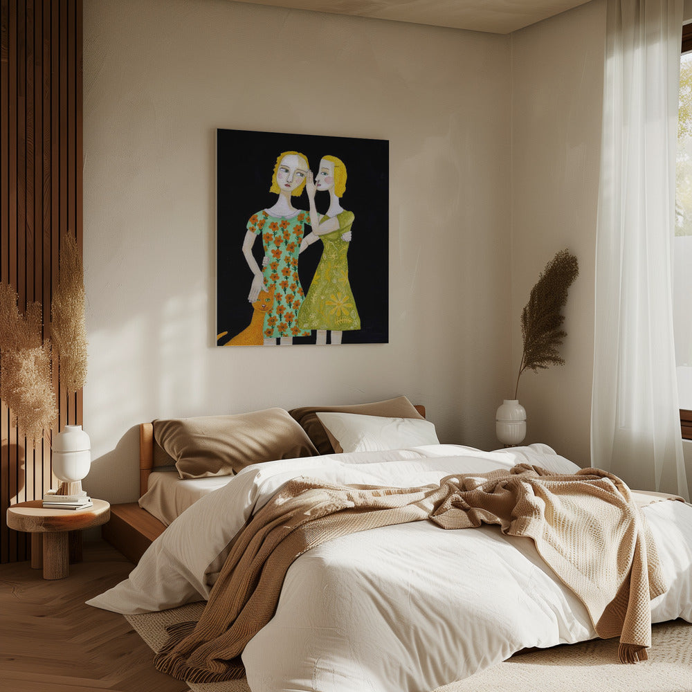 Beste Freunde mit ihrer roten Katze | Leinwand