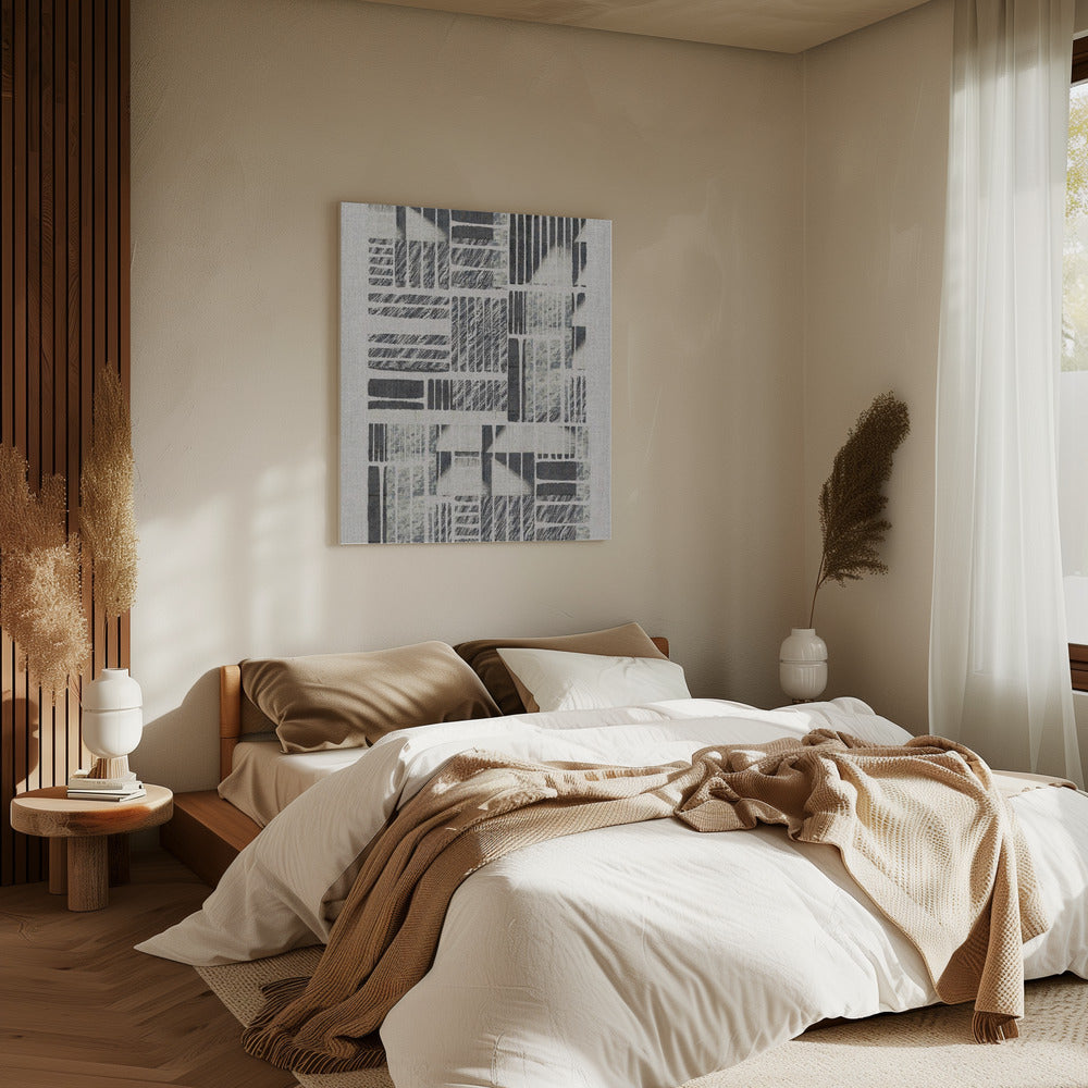 Geometrische Muster mit strukturierten monochromen Linien | Leinwand