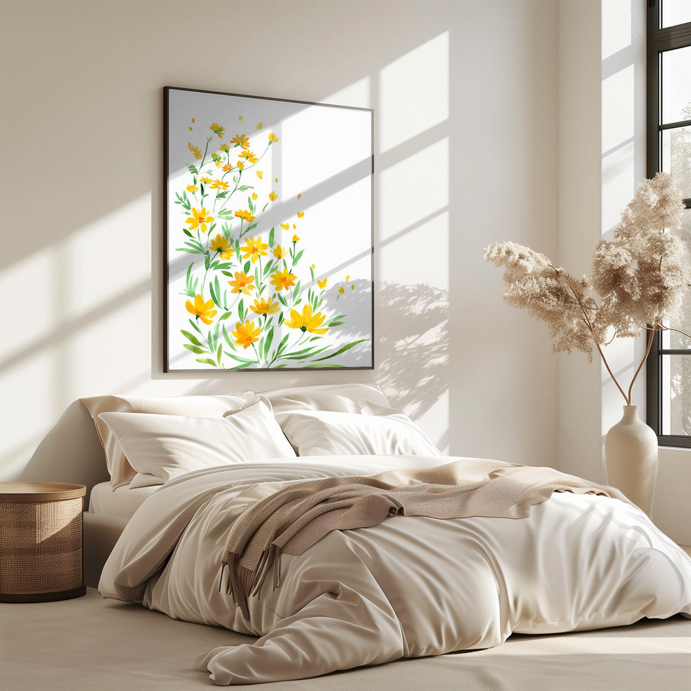 Gelbe Aquarell-Wildblumen | Poster