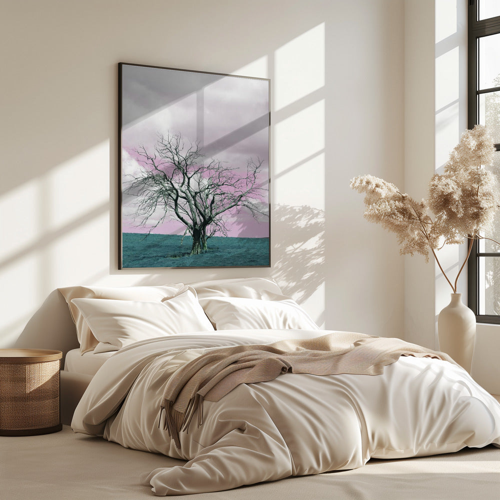 Unfruchtbarer Baum vor einem verträumten rosa Himmel | Poster