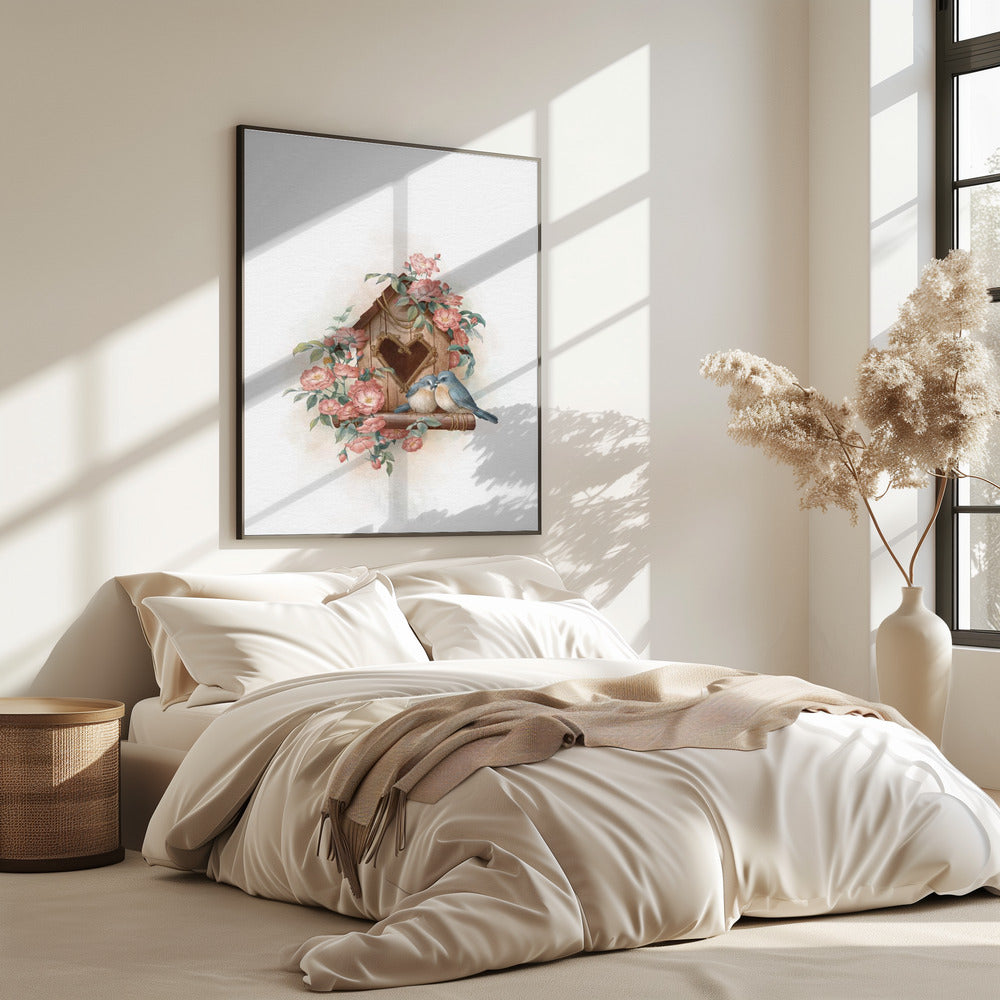 Vogelhaus und Rose | Poster