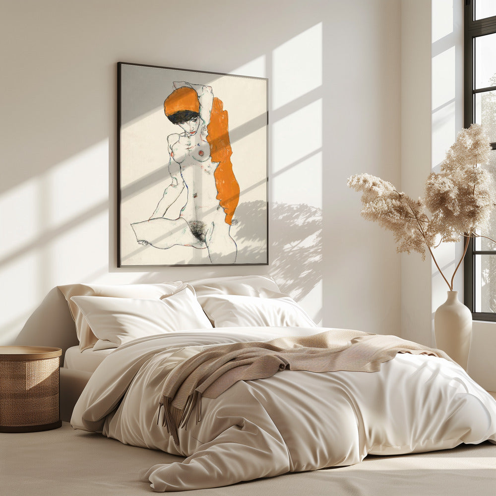 Stehender Akt mit orangefarbenem Gewand 1914 | Poster