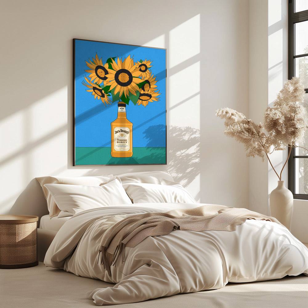 Sonnenblumen in Honig-Whiskey-Retro-Illustration | Poster