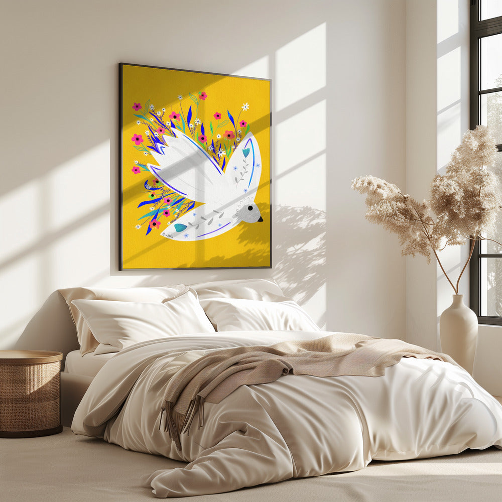 Vogel in Blumen Illustration | Poster