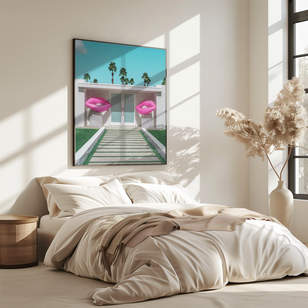 Mid-Century Modern Haus mit rosa Lippen | Poster