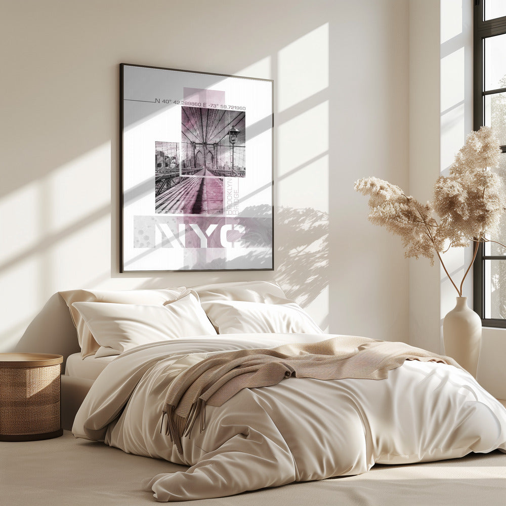 Posterkunst NYC Brooklyn Bridge | rosa Marmor | Poster