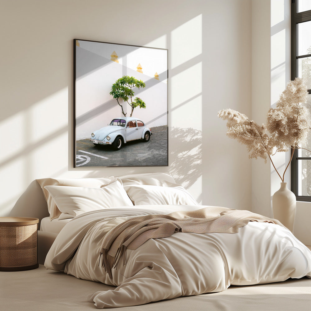 Pastellfarbener Volkswagen Käfer in den Straßen von Oaxaca, Mexiko | Poster