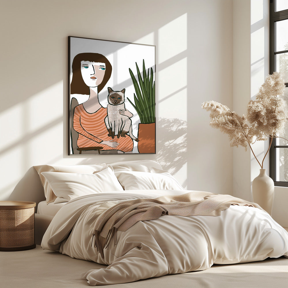 Mädchen mit Siamkatze | Poster