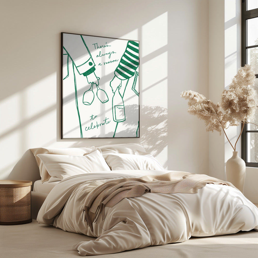 Frau hält Weinflasche und Weinglas (Grün) - Wine Vin Femme Vert | Poster