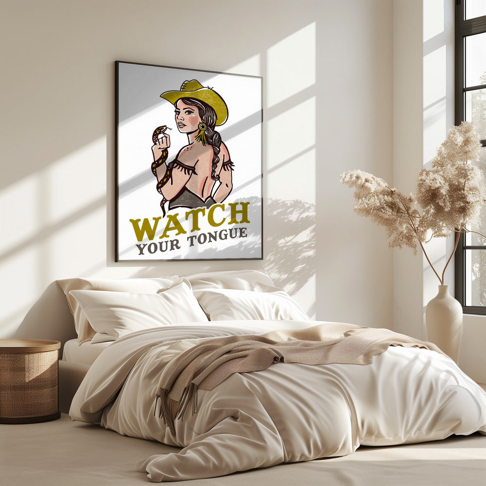 Pass auf deine Zunge auf – Badass Pin-Up Cowgirl &amp; Klapperschlange | Poster