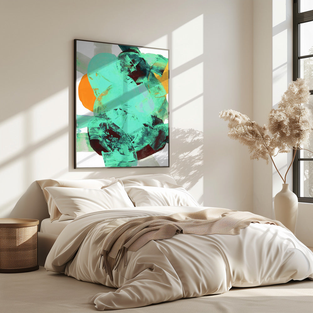 Aqua Teal Burgundy Orange Neutral White Abstract 1 | Poster
