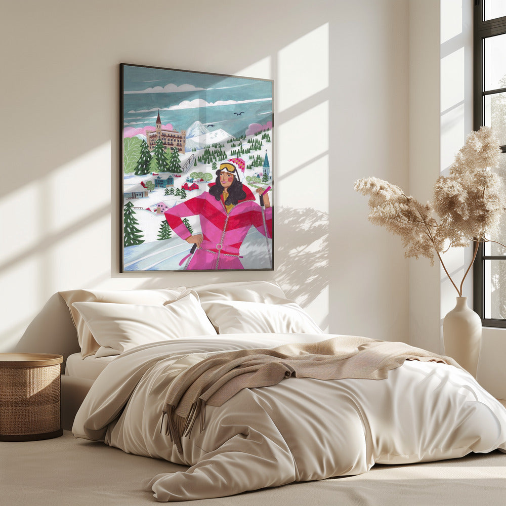 Winterlandschaft Frau Skifahren | Poster