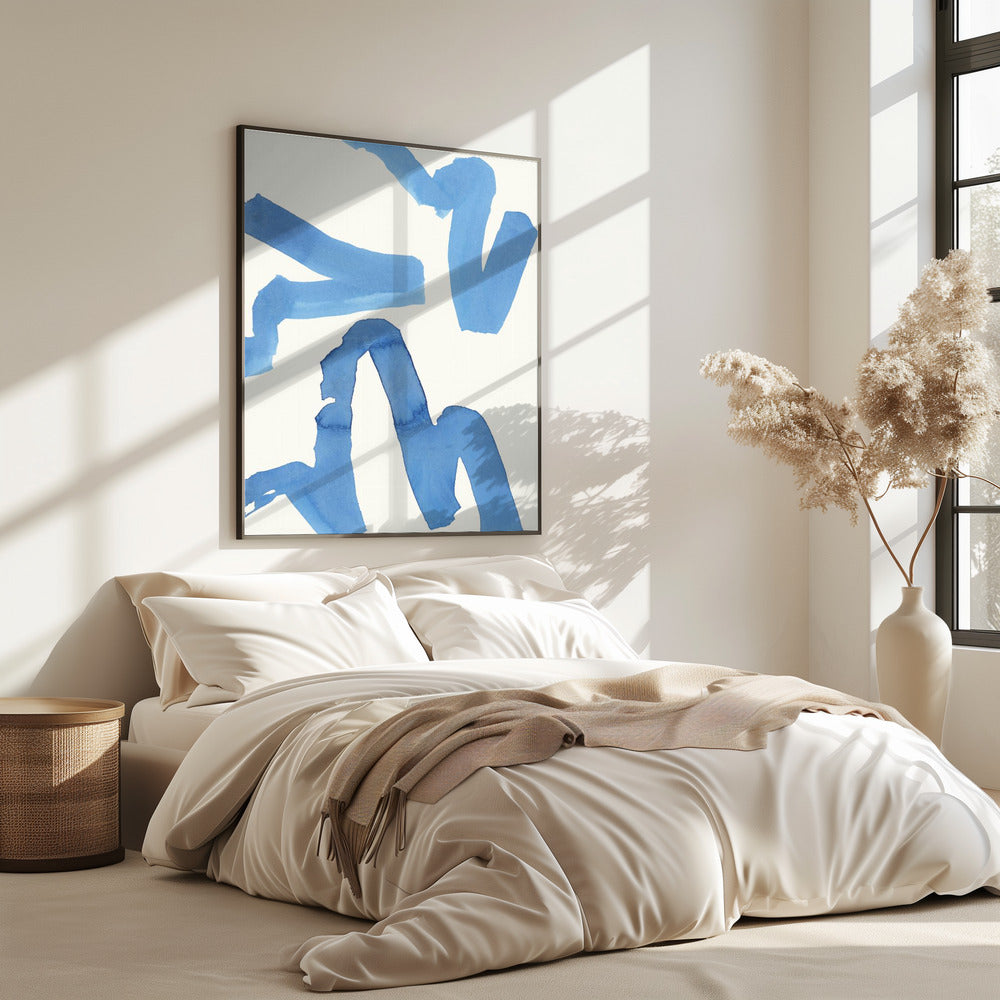 Abstrakter blauer Pinselstrich-Kunstdruck Nr. 1 | Poster