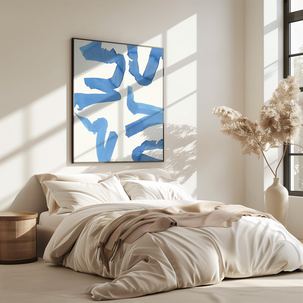 Abstrakter blauer Pinselstrich-Kunstdruck Nr. 2 | Poster