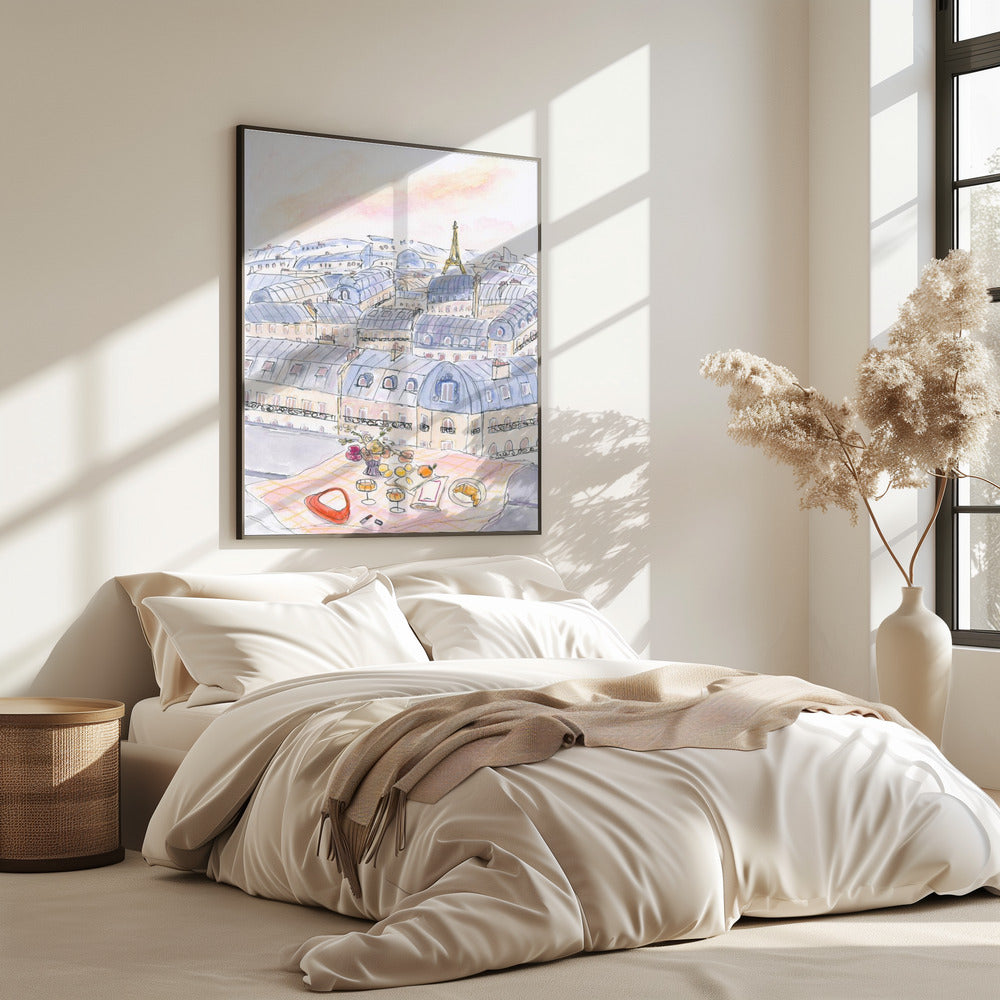 Parisian Rooftop Picnic With Eiffel Tower Views | Poster