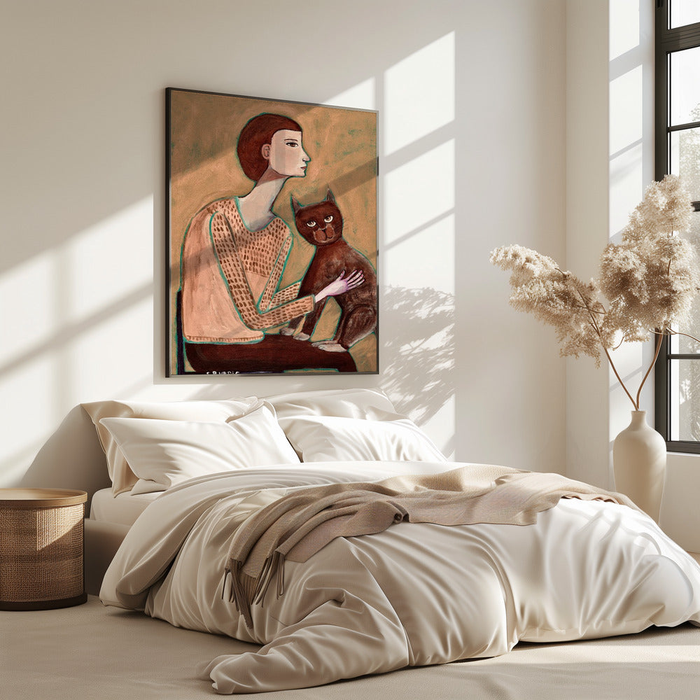 Frau mit Katze | Poster
