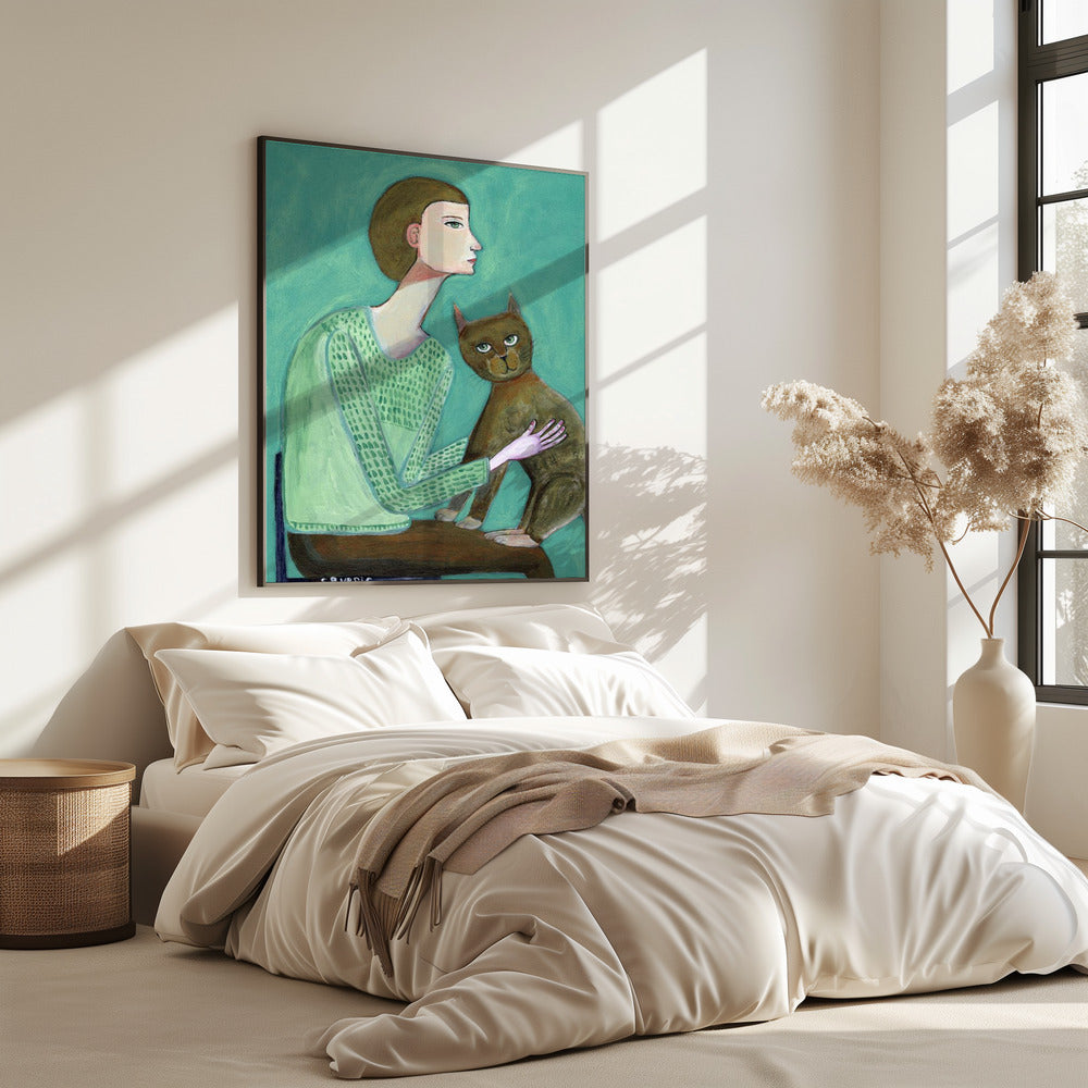 Frau mit Katze | Poster